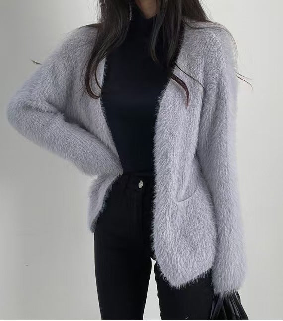 Damen luftige Strickjacke mit innovativen Taschen Drune