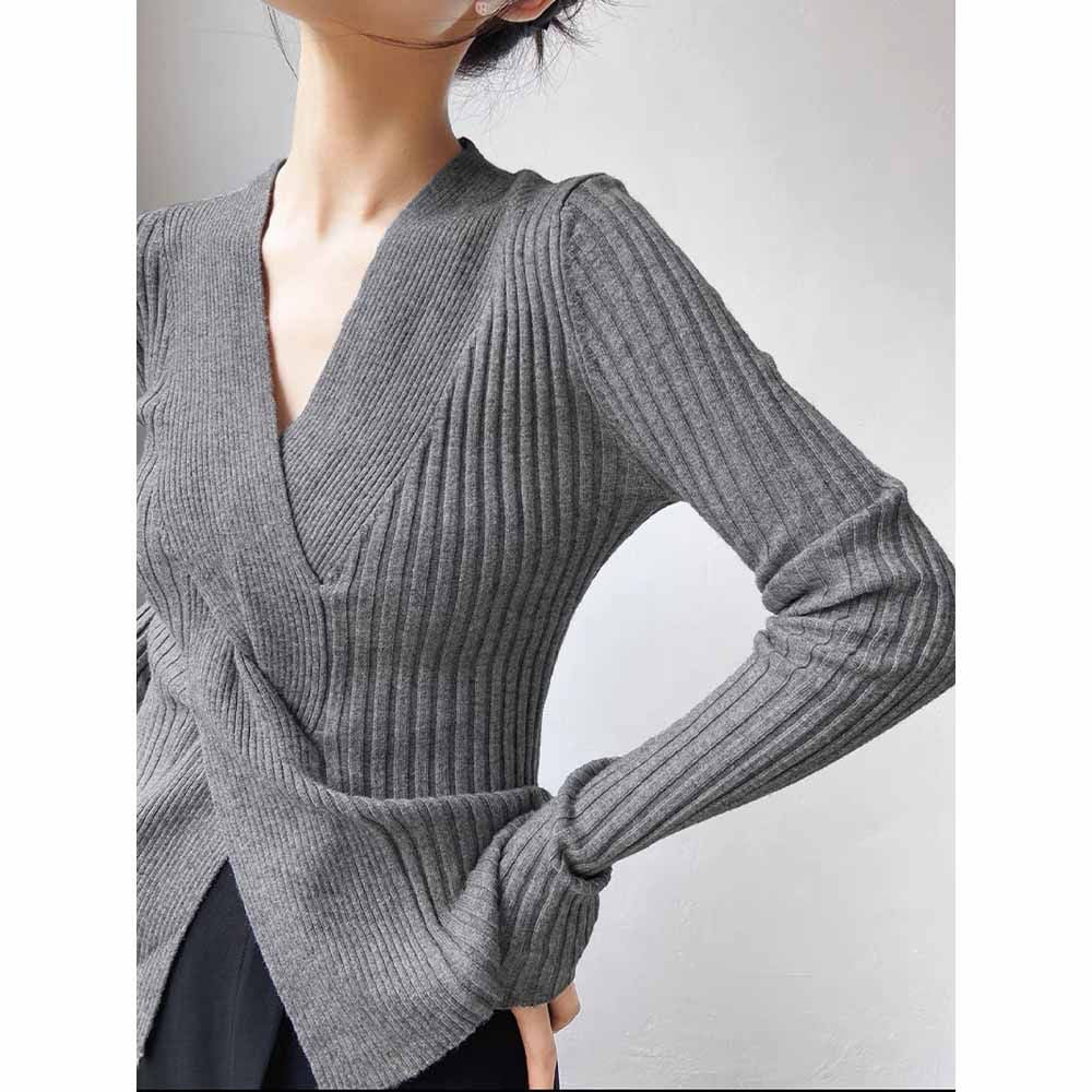 Damen Elegante Wickelstrickjacke Drune