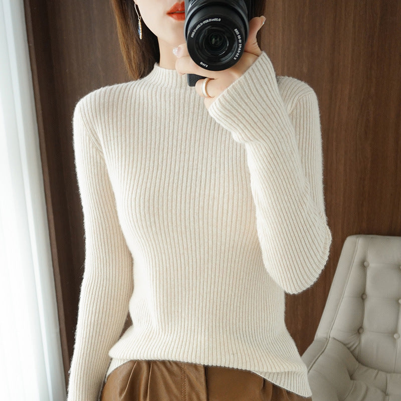 Damen Luxus-Feinstrickpullover mit schmaler Rippenstruktur und kurzem Stehkragen Drune