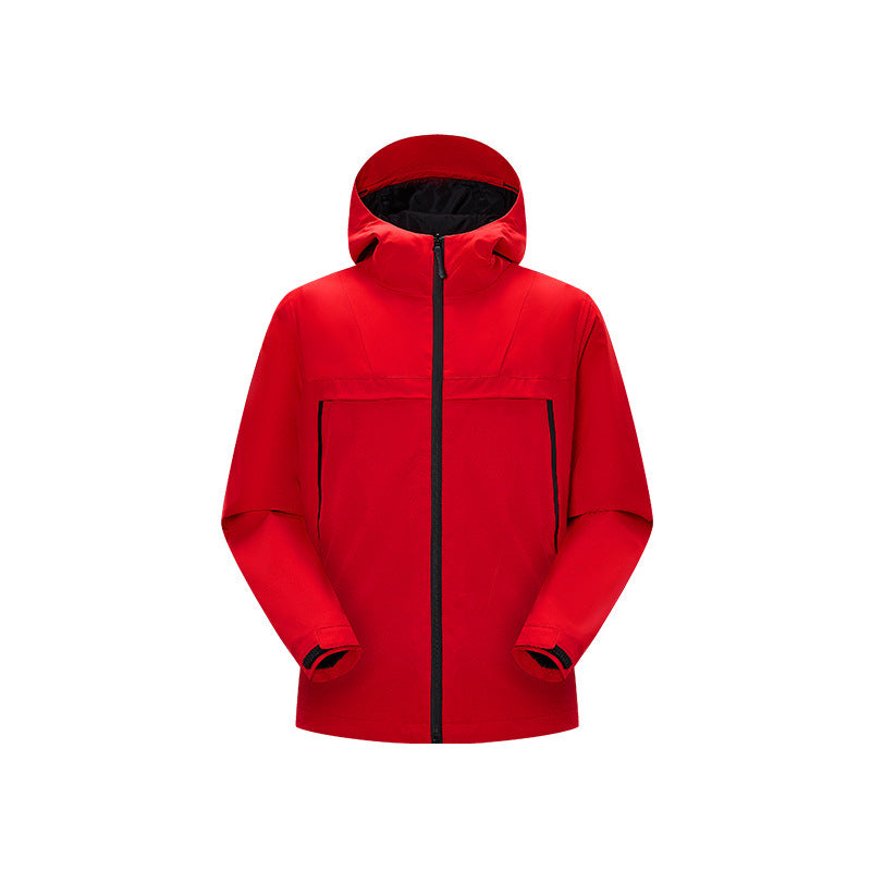 Herren Minimalistische Hybrid‑Regenjacke mit verstaubarer Kapuze und atmungsaktiver Membran Drune