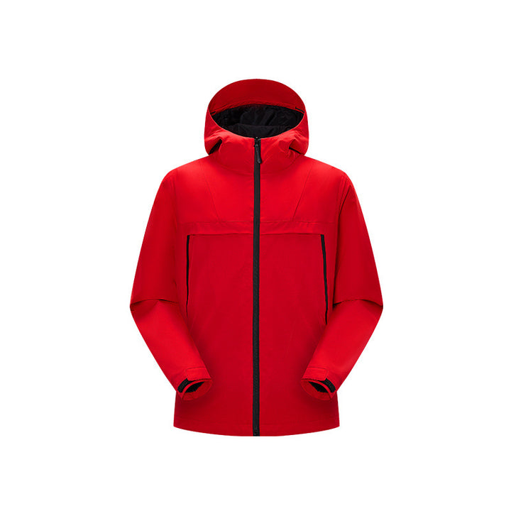 Herren Minimalistische Hybrid‑Regenjacke mit verstaubarer Kapuze und atmungsaktiver Membran Drune