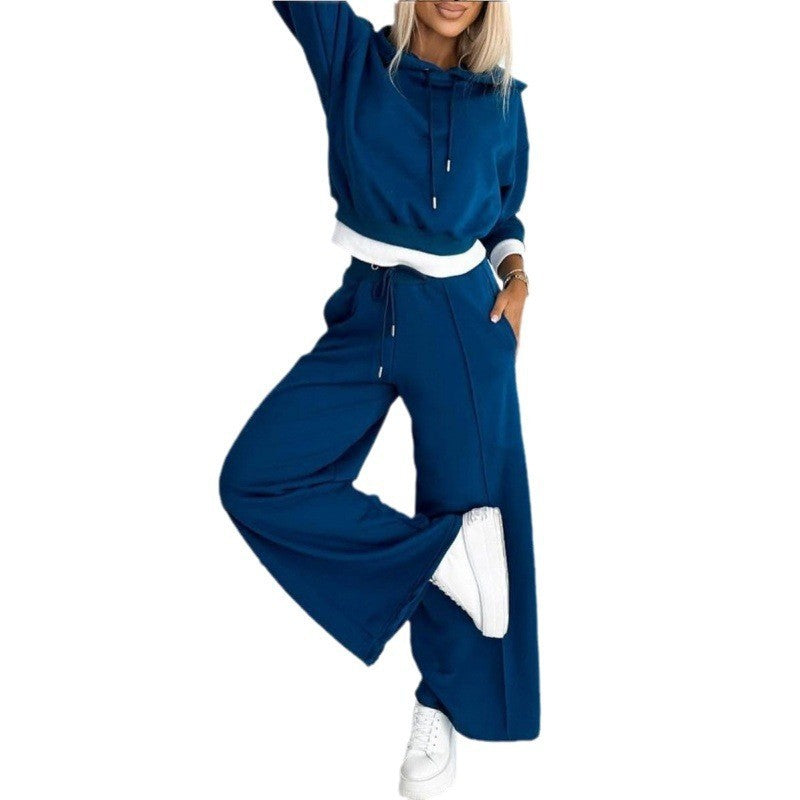 Damen nan Cropped Kapuzenpullover und weite taillenhohe Jogginghose Set Drune