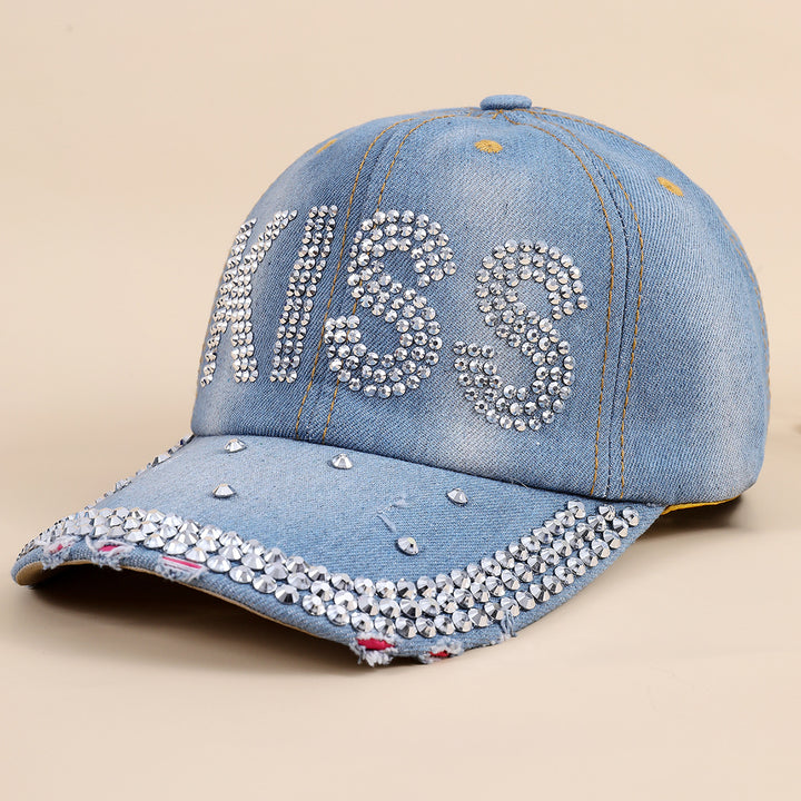 Damen funkelnde Baseballkappe aus hochwertigem Denim mit Strassverzierungen Drune