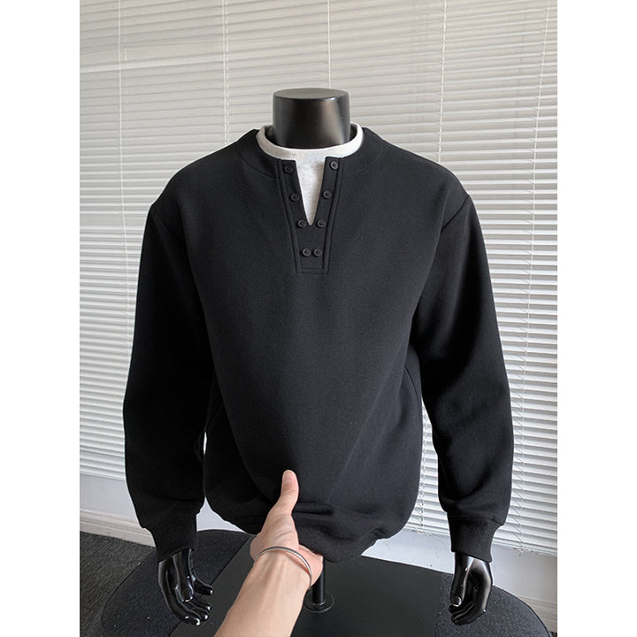 Herren Henley-Sweatshirt mit Knopfleiste, Oversize-Schnitt & gerippten Bündchen Drune