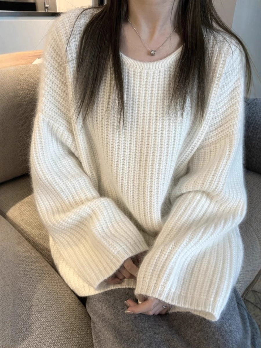 Damen Oversize Flauschpullover im Mohair‑Look mit strukturierter Rippenoptik Drune