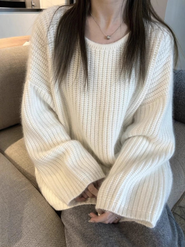 Damen Oversize Flauschpullover im Mohair‑Look mit strukturierter Rippenoptik Drune