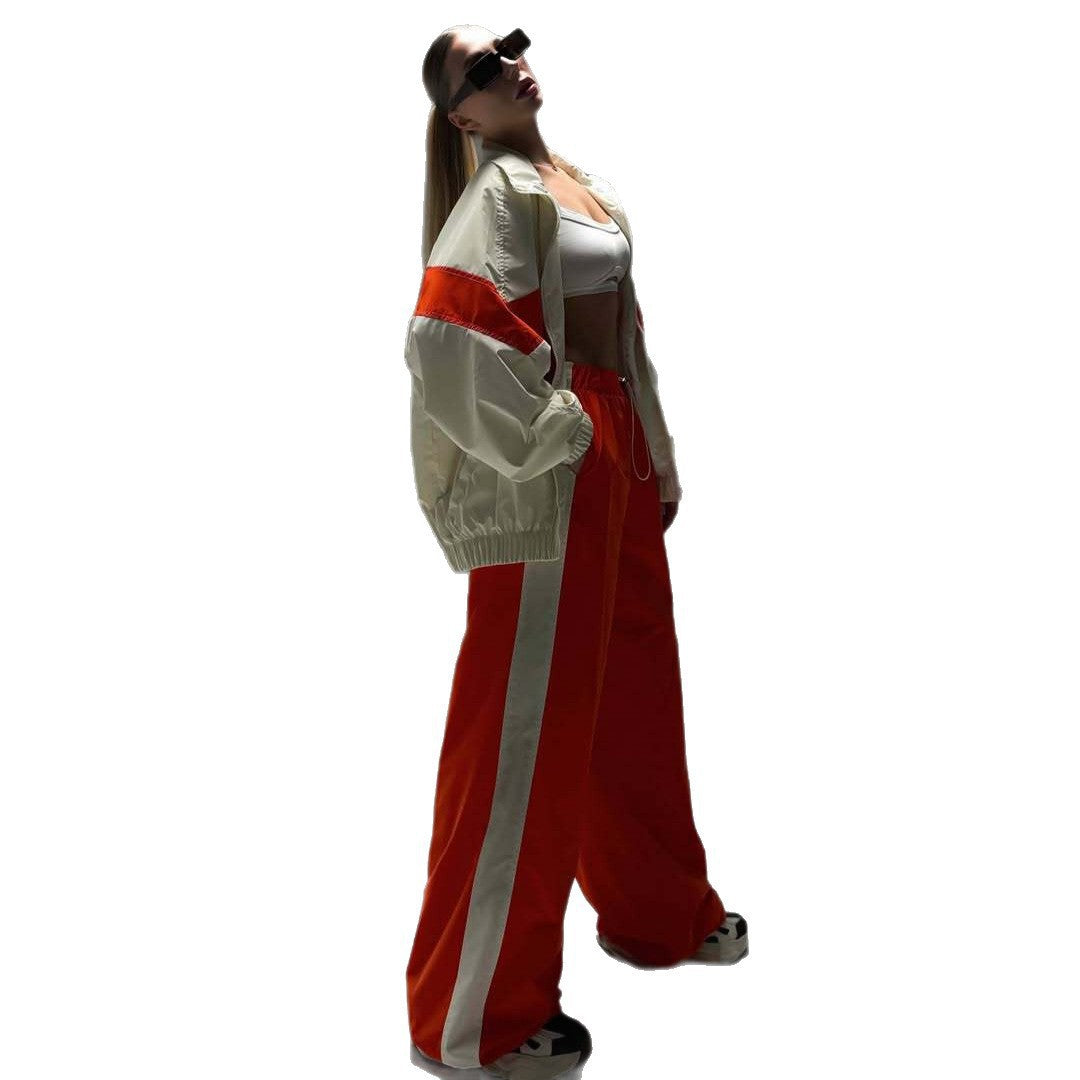 Damen leichte Oversize-Windbreakerjacke mit Kontrastpanelen, Tunnelzugbund und elastischen Bündchen Drune