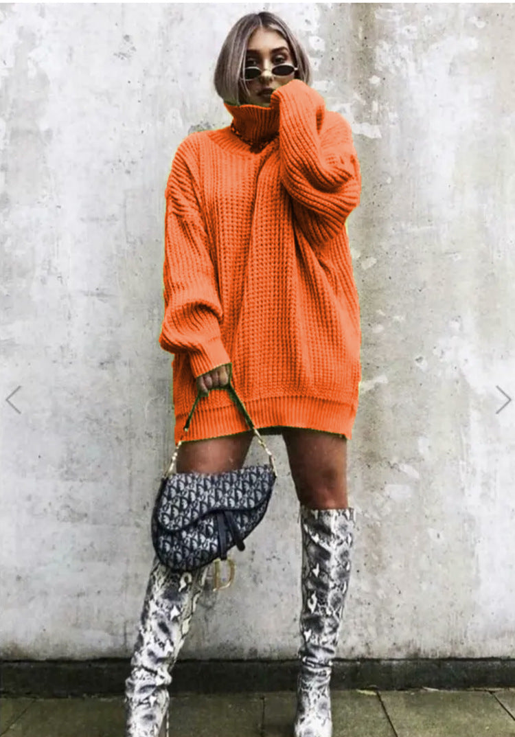 Damen Großer Strickpullover mit hohem Kragen und kantigem Schnitt Drune