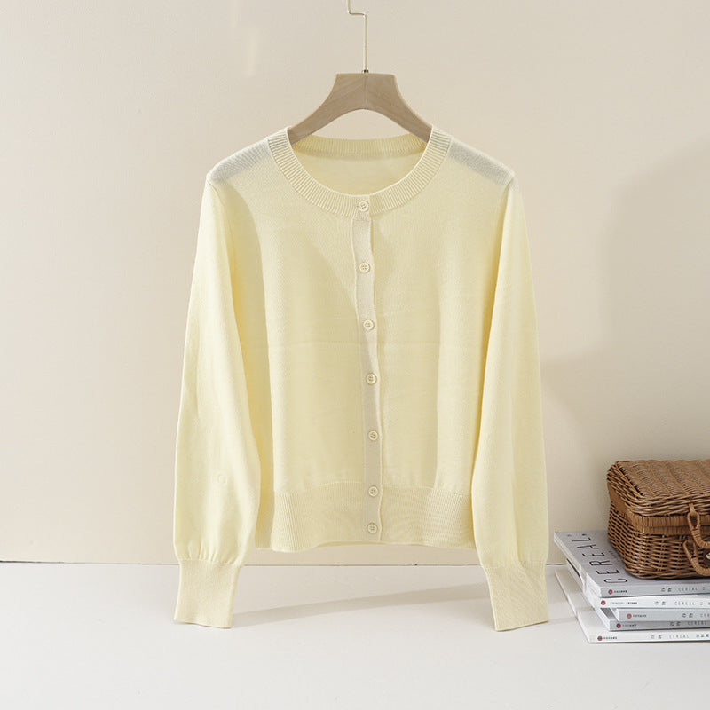 Damen Feiner Rundhals-Feinstrick-Cardigan mit schmaler Silhouette & verlängerten Bündchen Drune