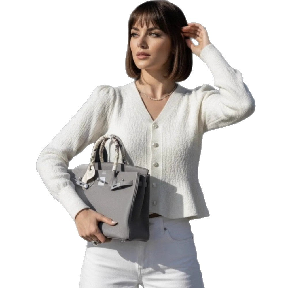 Damen Eleganter Strickcardigan mit Perlenknöpfen Drune