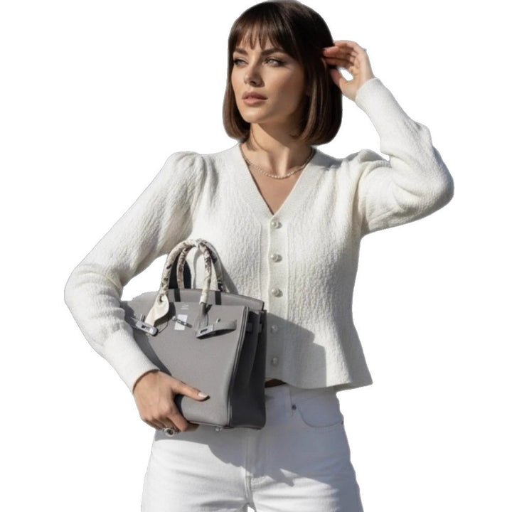 Damen Eleganter Strickcardigan mit Perlenknöpfen Drune