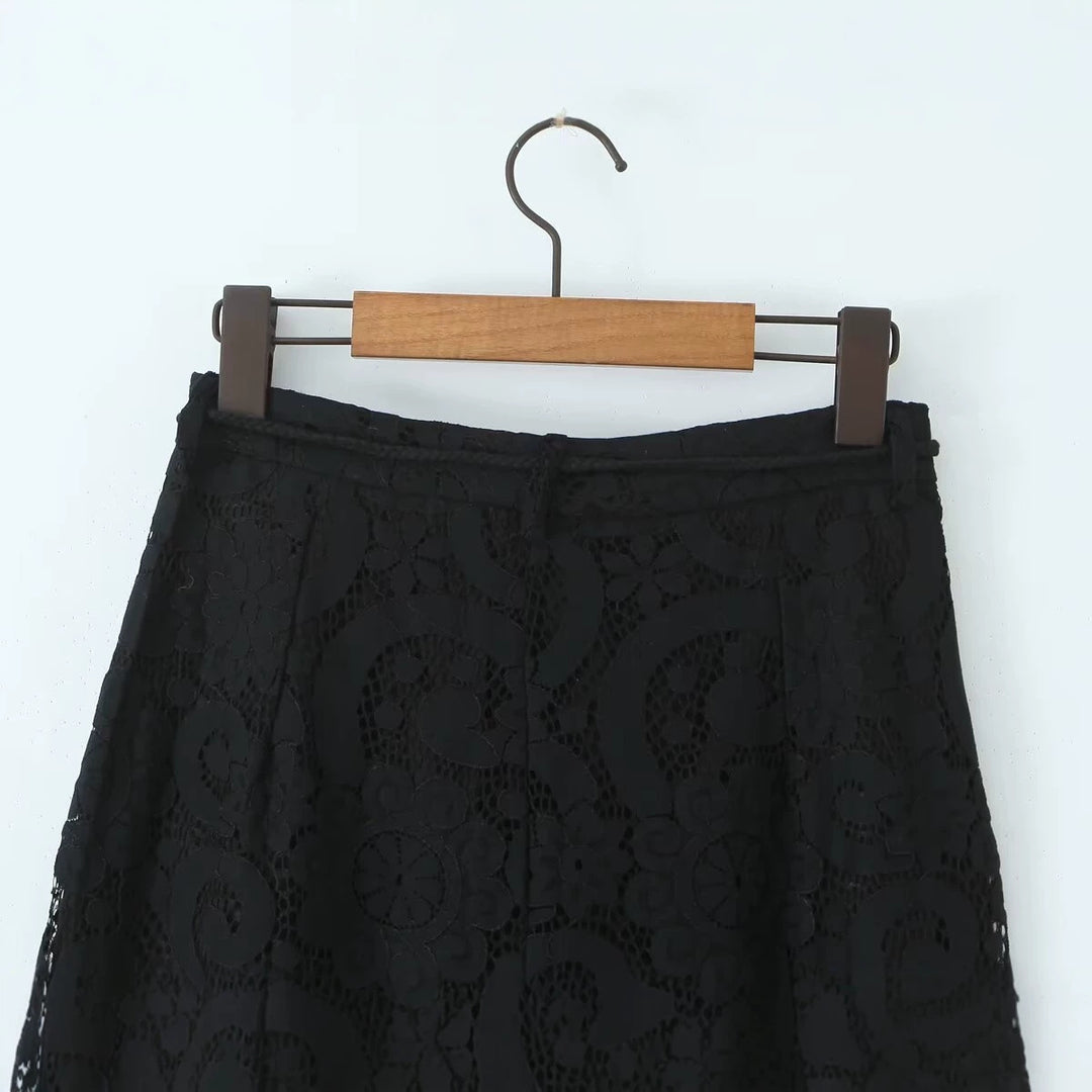 Damen Weite Spitzenhose mit hoher Taille und gefütterter Innenlage Drune