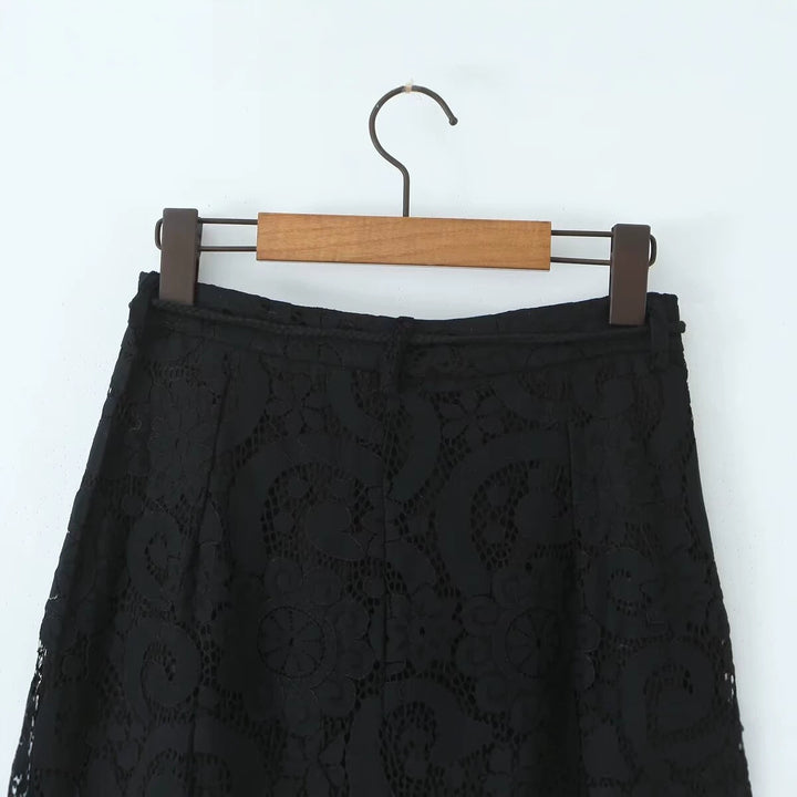Damen Weite Spitzenhose mit hoher Taille und gefütterter Innenlage Drune