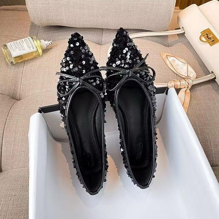 Damen funkelnde Ballerinas mit spitzem Zehenbereich und dekorativem Paillettenschmuck Drune
