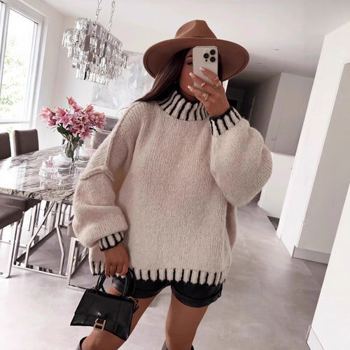 Damen lässiger Pullover mit modernem Kragen und oversized Passform Drune