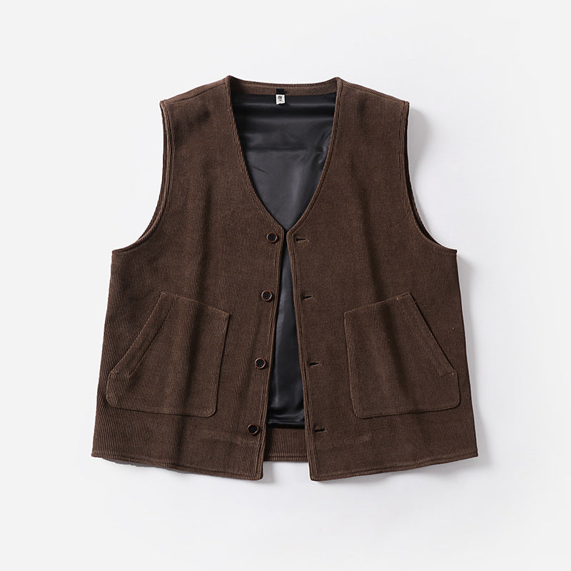 Herren Cordweste mit Satinfutter, V‑Ausschnitt und aufgesetzten Taschen Drune