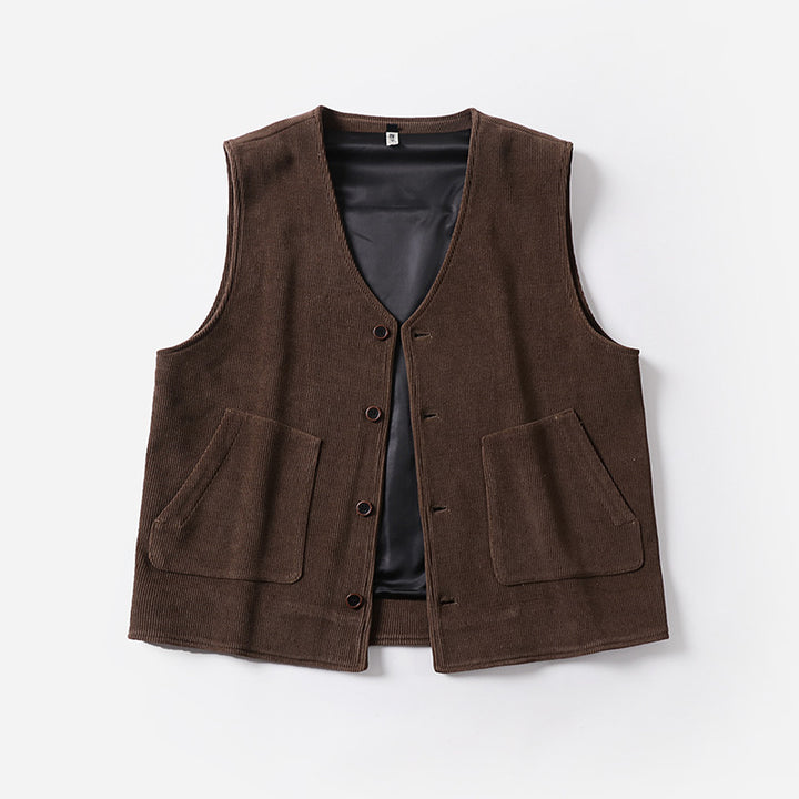Herren Cordweste mit Satinfutter, V‑Ausschnitt und aufgesetzten Taschen Drune