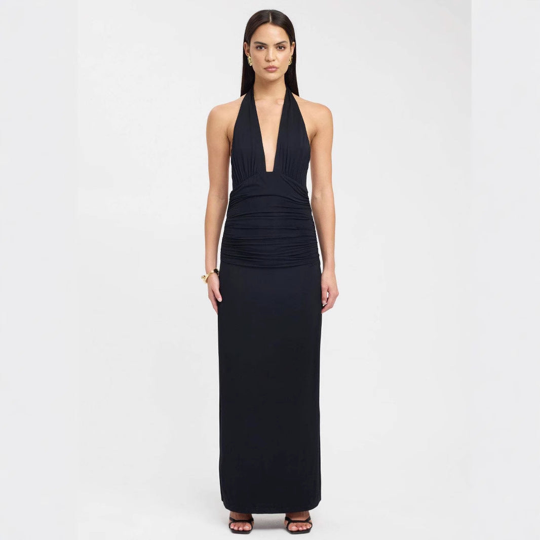 Damen Maxikleid mit tiefem V-Ausschnitt und figurbetonendem Design Drune