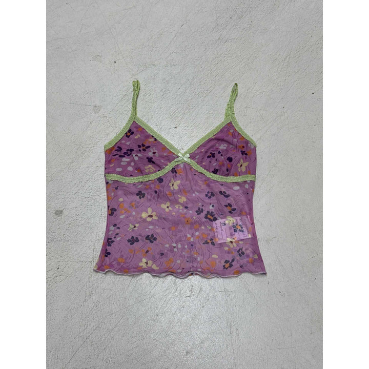 Damen Blumen Spaghetti Trägertop mit feinen Rüschendetails Drune