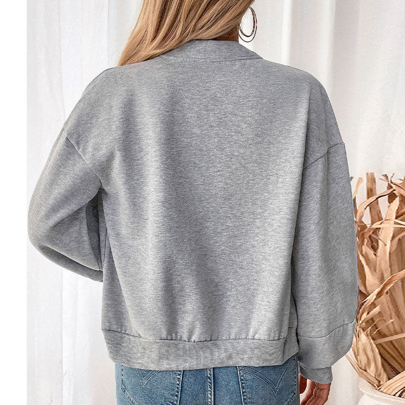 Damen Kurzgeschnittenes Bomber‑Sweatshirt mit Ballonärmeln und Reißverschluss Drune