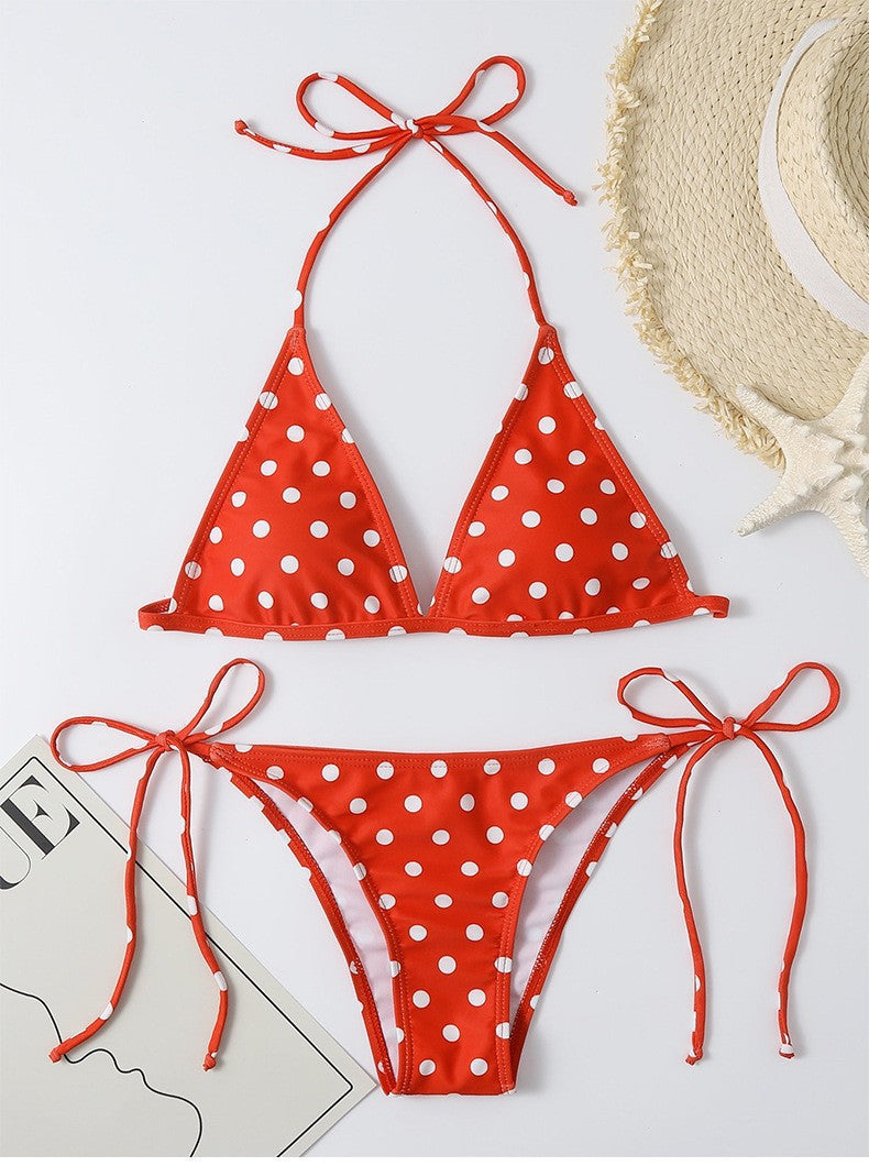 Damen Triangel-Bikini mit hochwertigem Punktmuster und verstellbaren Bändern Drune