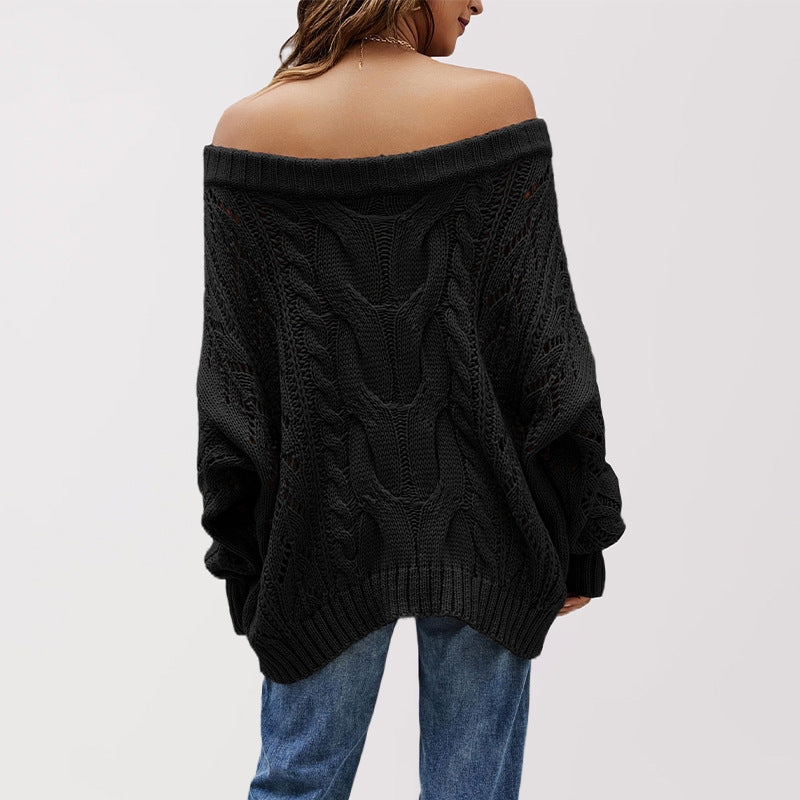 Damen Grobstrick-Pullover mit offener Schulterpartie und Lochmuster Drune