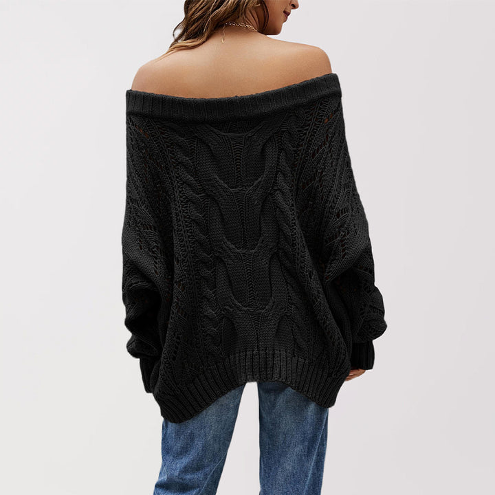 Damen Grobstrick-Pullover mit offener Schulterpartie und Lochmuster Drune