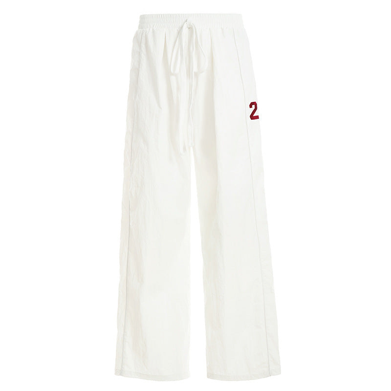 Damen Weite Leinenhose mit hohem Elastikbund, Kordelzug und legerem Palazzoschnitt Drune
