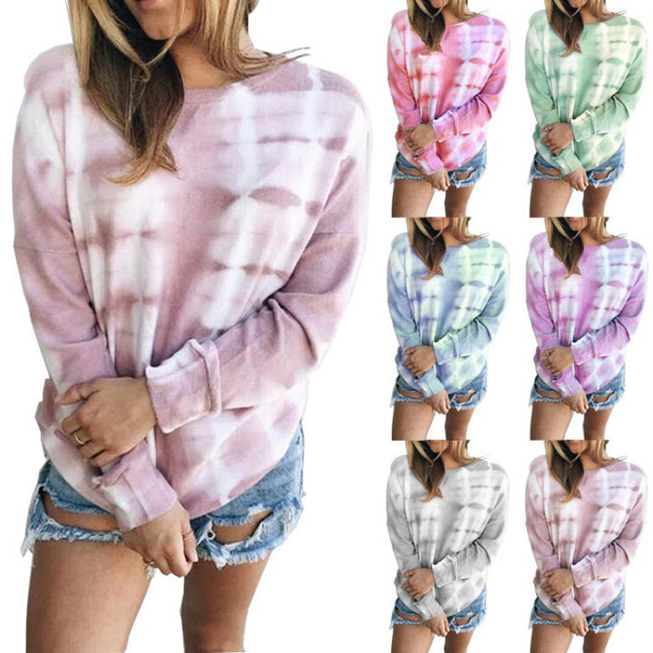 Damen Lockeres Batik-Sweatshirt mit Rundhalsausschnitt, Oversize-Schnitt und Baumwollmischung Drune