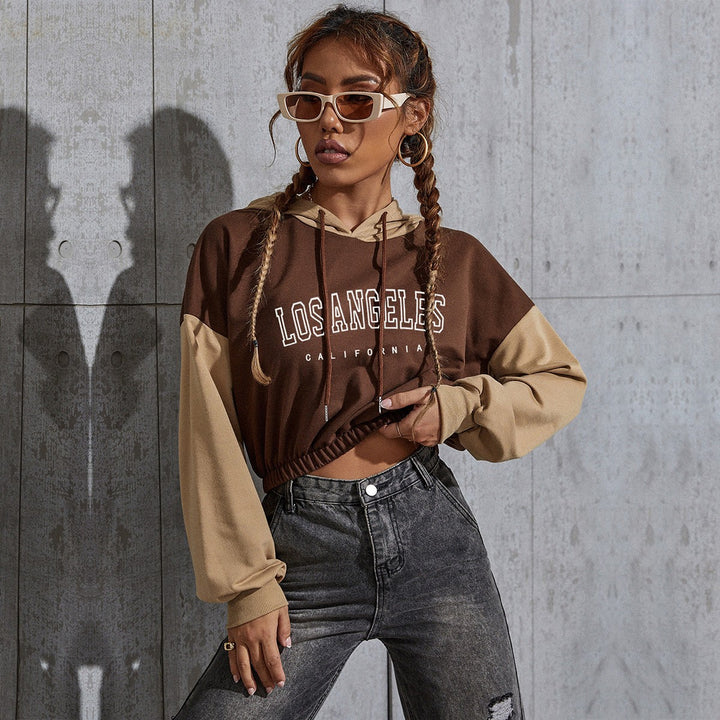 Damen Modischer cropped Hoodie mit Farbblock Drune