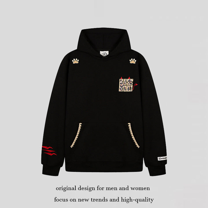 Damen Oversize-Kapuzenpullover mit Kängurutasche, Tier‑Patch und Zierstickerei Drune