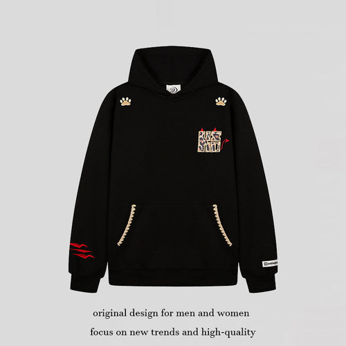 Damen Oversize-Kapuzenpullover mit Kängurutasche, Tier‑Patch und Zierstickerei Drune