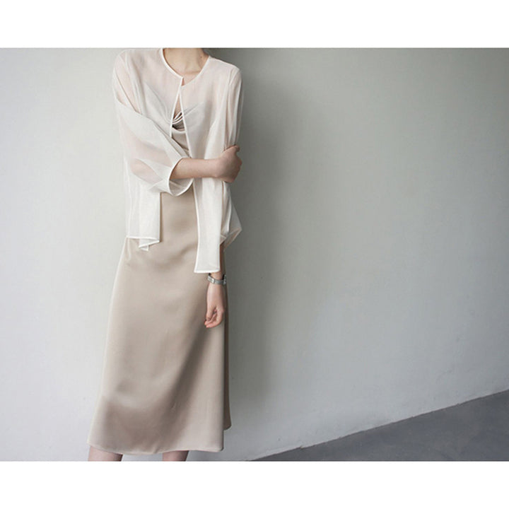 Damen Elegante Chiffonjacke mit weit ausgestellten Ärmeln Drune
