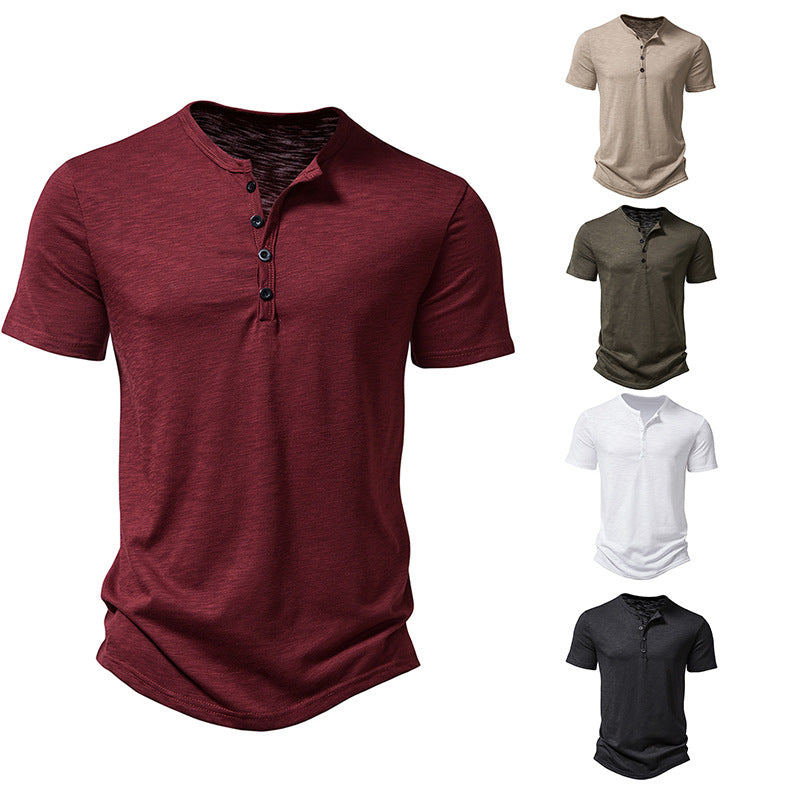 Herren Kurzarm-Henley-Shirt mit klassischem Knopfdesign Drune