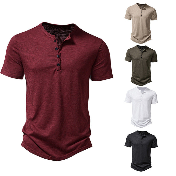 Herren Kurzarm-Henley-Shirt mit klassischem Knopfdesign Drune
