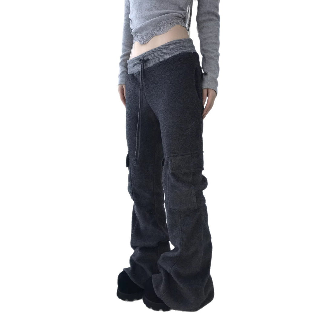 Damen Ausgestellte Cargo-Loungehose mit hohem Bund und Kordelzug Drune