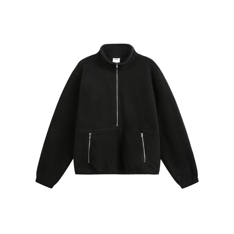 Unisex Oversize Fleece-Halbzip mit Stehkragen und Reißverschlusstaschen Drune