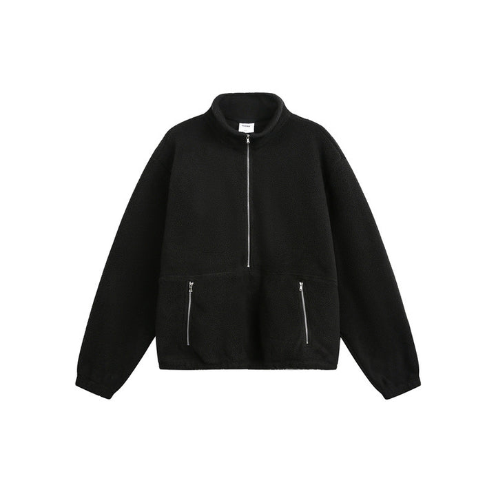Unisex Oversize Fleece-Halbzip mit Stehkragen und Reißverschlusstaschen Drune