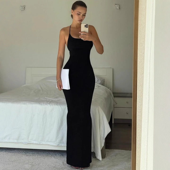 Damen elegantes Maxi-Kleid mit schmeichelndem Schnitt und raffiniertem Halterneck Drune