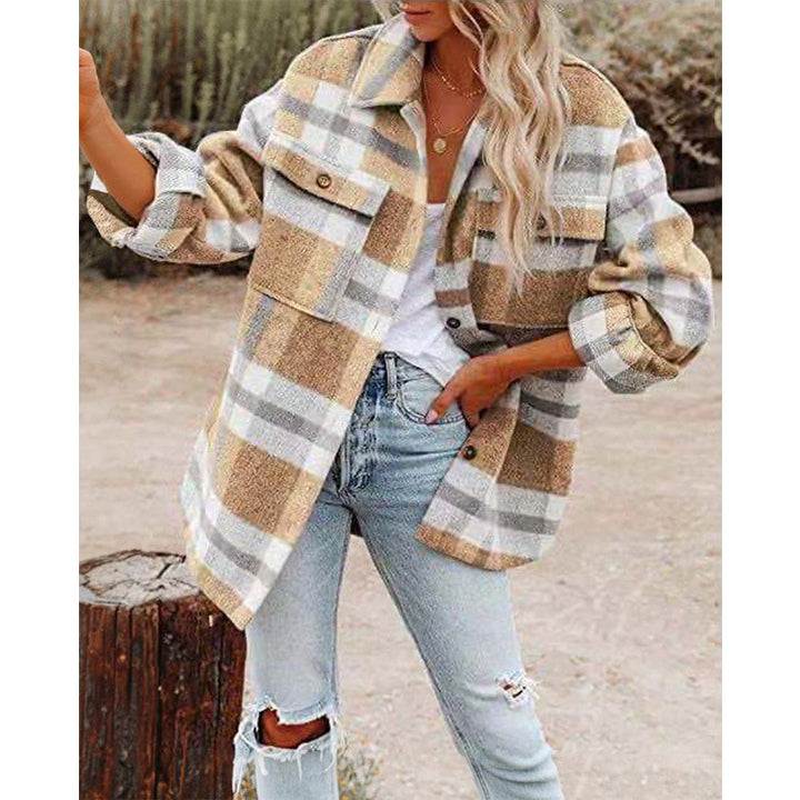 Damen Oversize-Karo-Hemdjacke mit Brusttaschen und weichem Flanell Drune