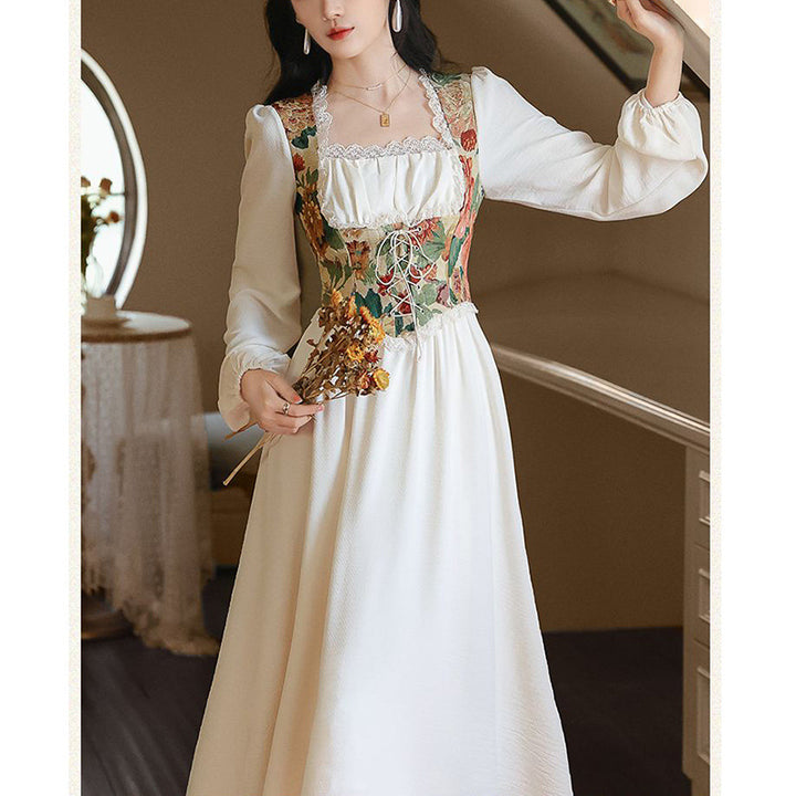 Damen Elegantes Festkleid mit floralem Oberteil und langen Ärmeln