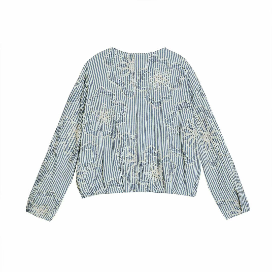 Damen 200+ gestreifte bestickte Blousonjacke mit durchgehendem Reißverschluss Drune