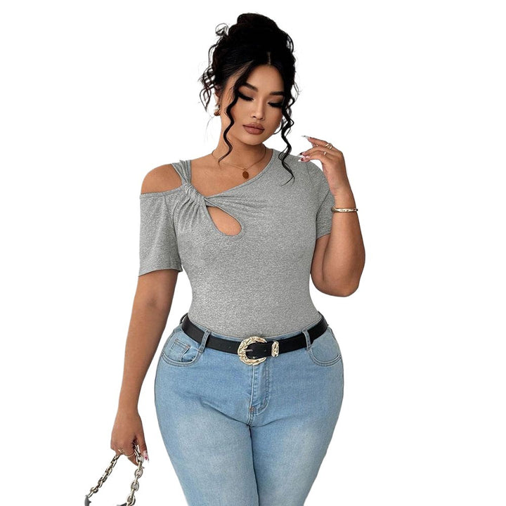 Damen Figurbetontes Kurzarm-Body mit asymmetrischem Ausschnitt und Knotendetail Drune