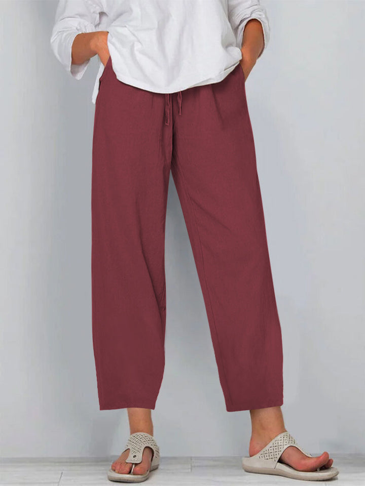 Damen Relaxed Culotte-Hosen mit Kordelzug, Seitentaschen und Knöchellänge Drune