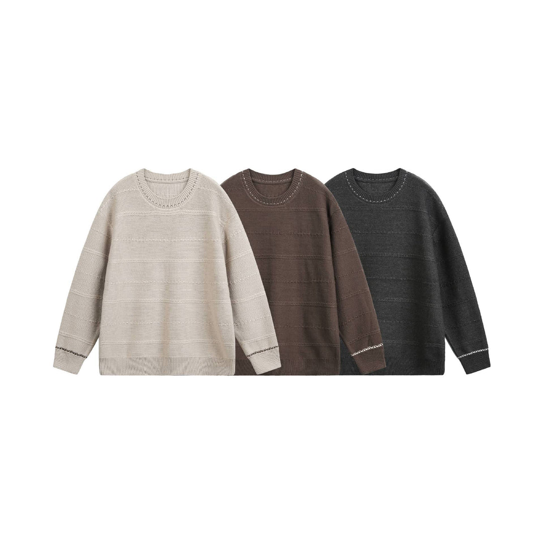 Damen Oversize-Strickpullover mit Strukturstreifen und Rundhalsausschnitt Drune