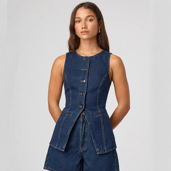 Damen Jeansweste mit tailliertem Schnitt und Knopfdetails Drune