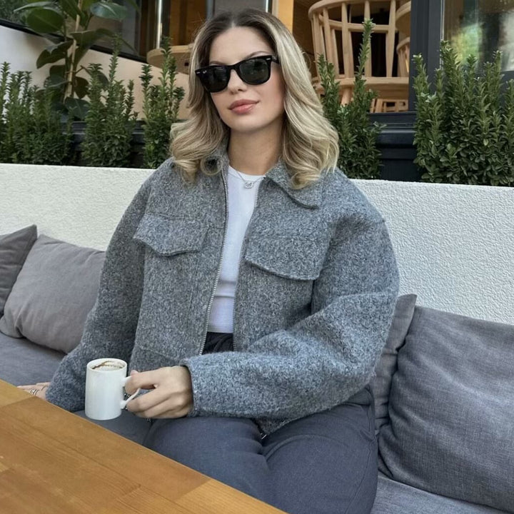 Damen Oversize-Shacket aus Wollmix mit Reißverschluss und aufgesetzten Pattentaschen Drune