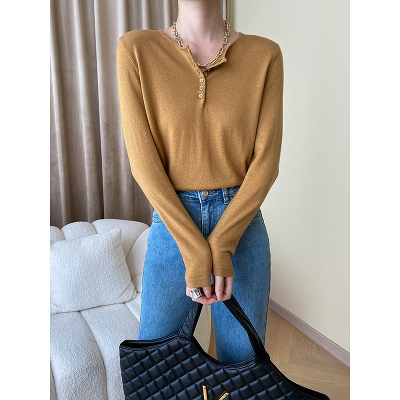 Damen Langarm-Henley-Pullover aus weichem Strick Drune