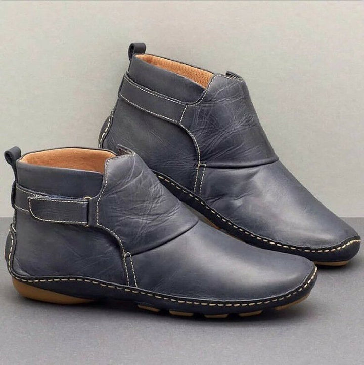 Unisex nan knöchelhohe Lederimitat-Boots mit Klettverschluss und rutschfester Gummisohle Drune