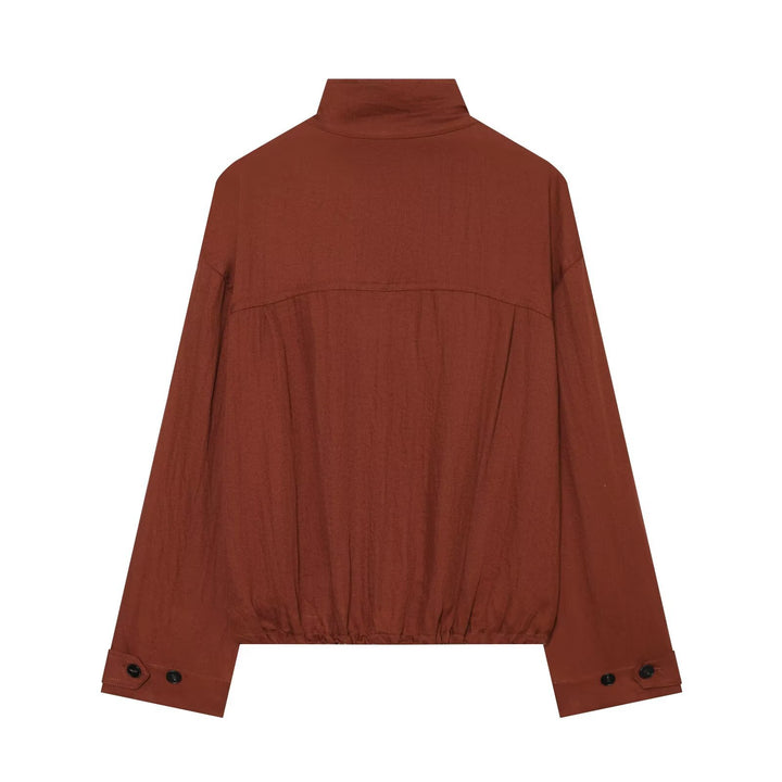 Damen Kurze Boxy-Utility-Jacke mit Stehkragen, Pattentaschen und elastischem Saum Drune